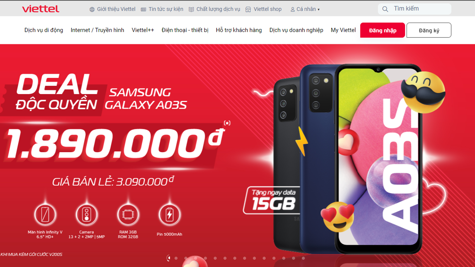 Mua SIM tại trang chủ Viettel