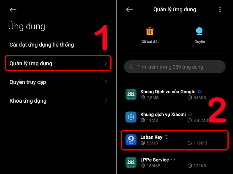 Vào Quản lý ứng dụng