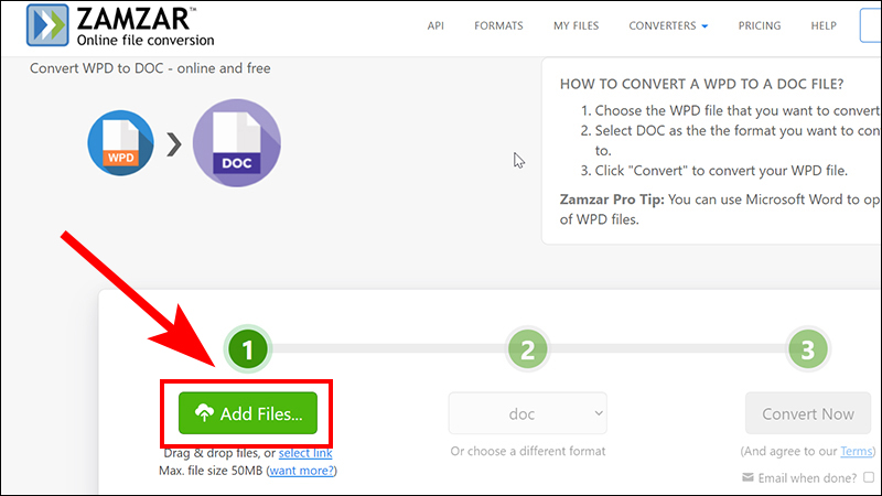 Chọn Add files để tải tệp lên