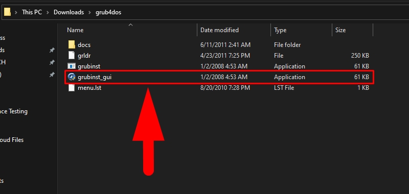 Giải nén và chạy file grubinst_gui.exe