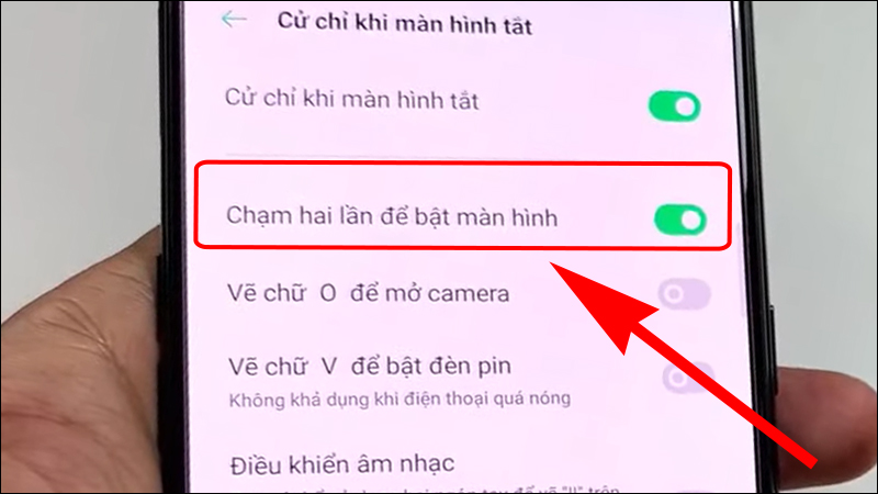 Chọn vào ô xanh để bật