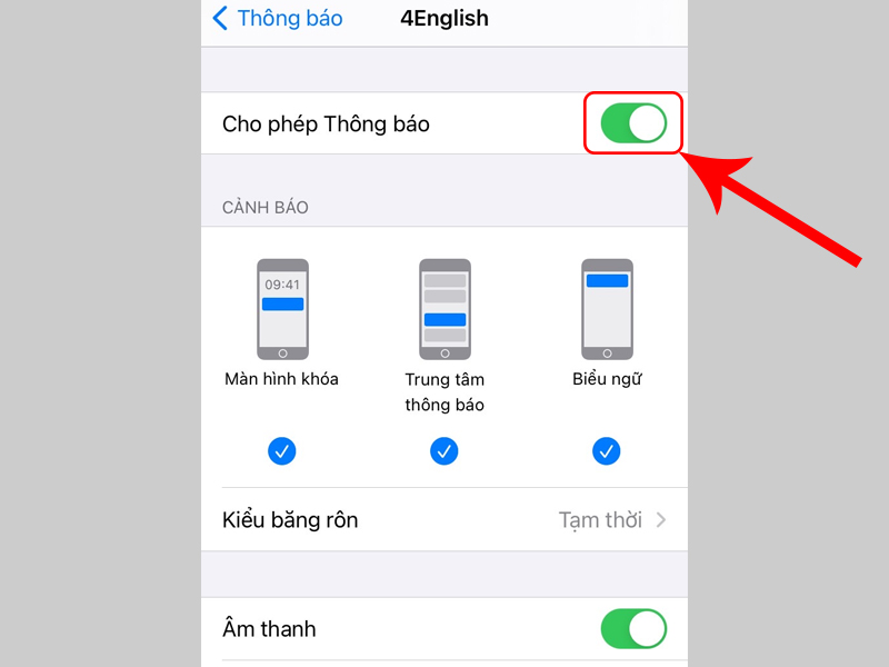 Trượt sang trái tại mục Cho phép Thông báo để tắt chế độ này
