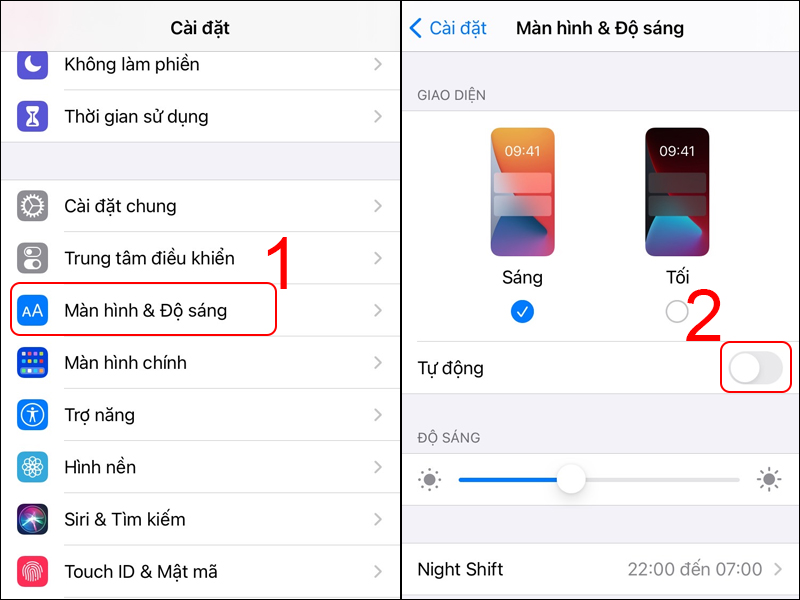 Vào Màn hình & Độ sáng và tắt tính năng này
