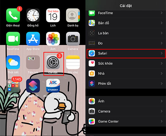 Chọn Cài đặt > Chọn Safari