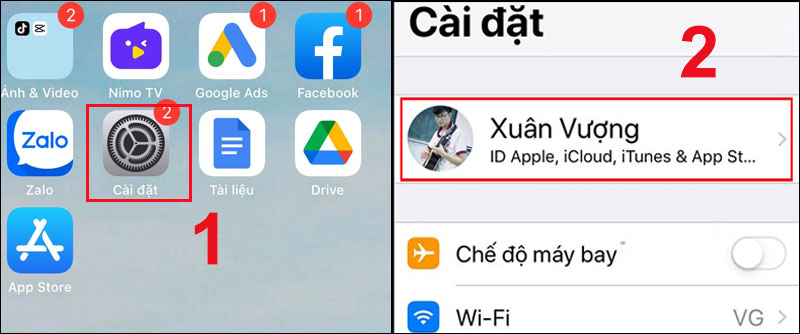 Vào Cài đặt và chọn Tài khoản