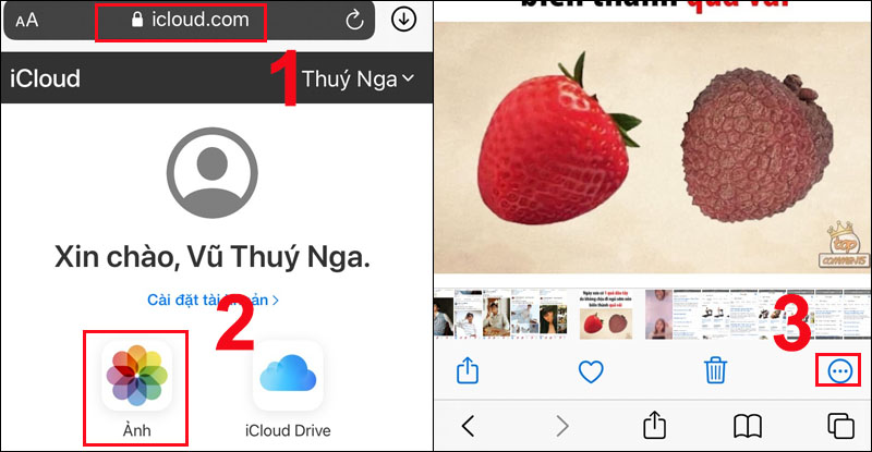 Chọn vào Ảnh qua trang web icloud.com