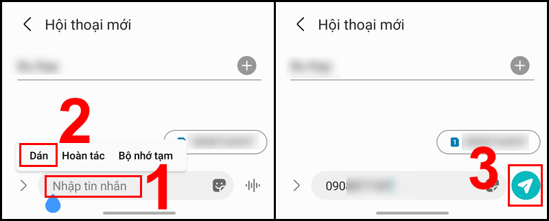Dán số điện thoại và gửi tin nhắn đi