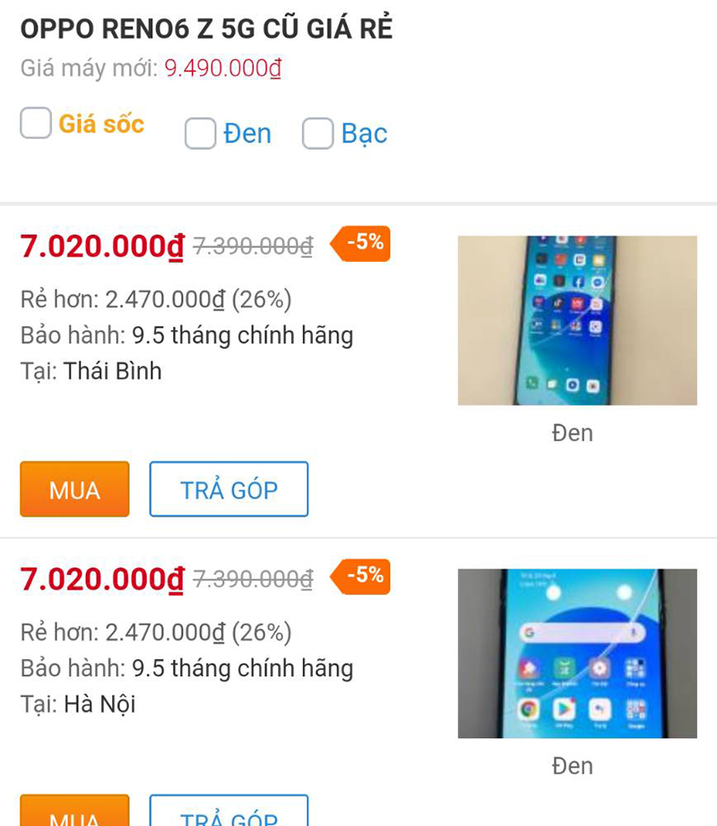 OPPO Reno6 Z 5G cũ OPPO Reno6 Z 5G cũ