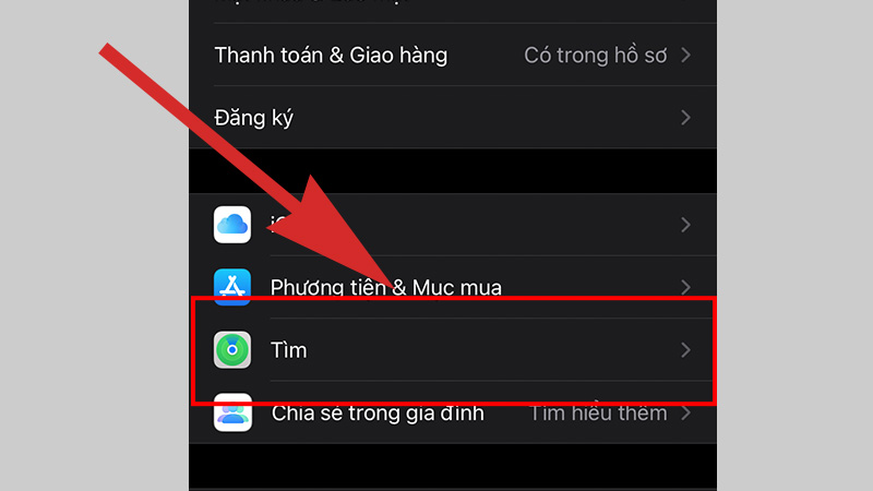 Chọn thanh Tìm