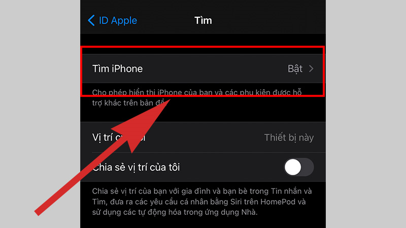 Chọn vào thanh Tìm iPhone