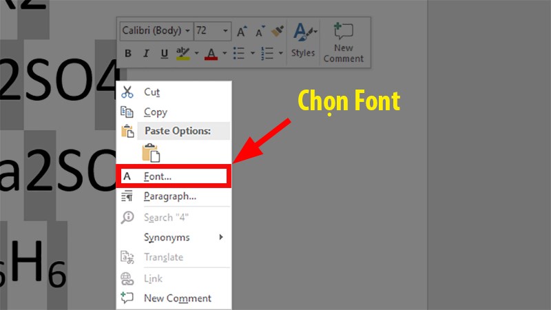 Nhấn chuột phải > Chọn Font Nhấn chuột phải > Chọn Font