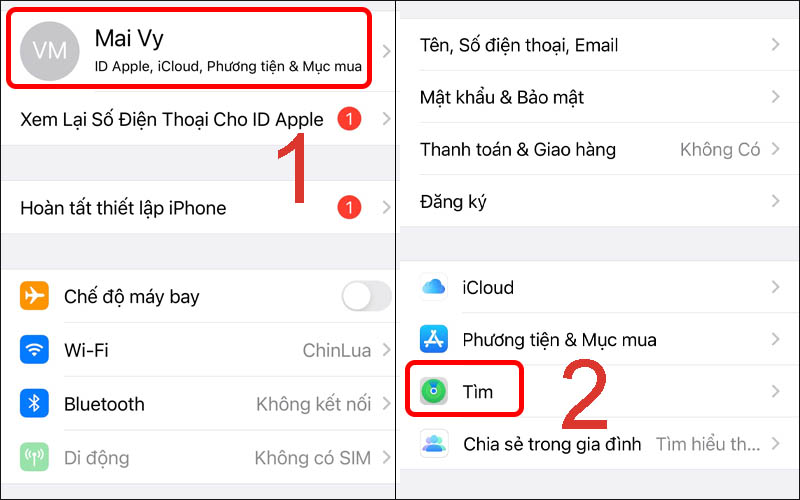 Nhấn chọn vào mục Tìm iPhone