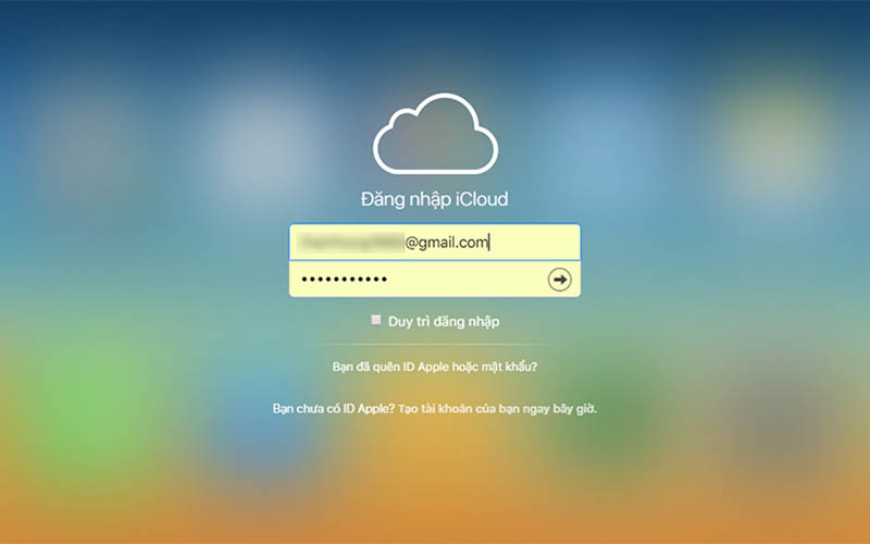 Đăng nhập tài khoản iCloud của bạn