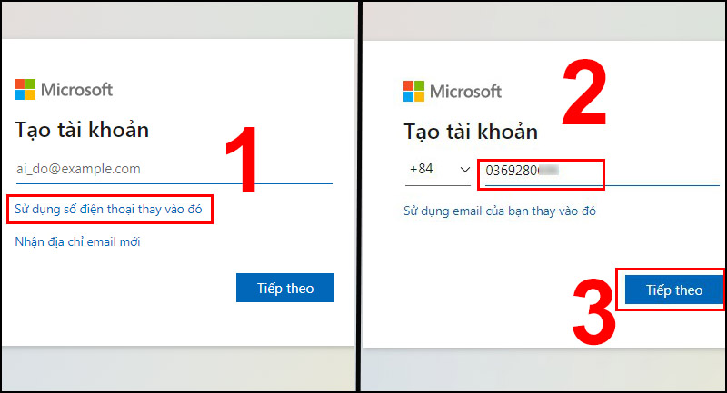 Tạo tài khoản Microsoft bằng số điện thoại