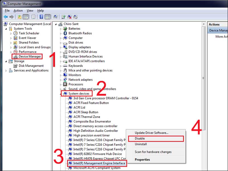 Thực hiện vô hiệu hóa Intel(R) Managerment Engine Interface