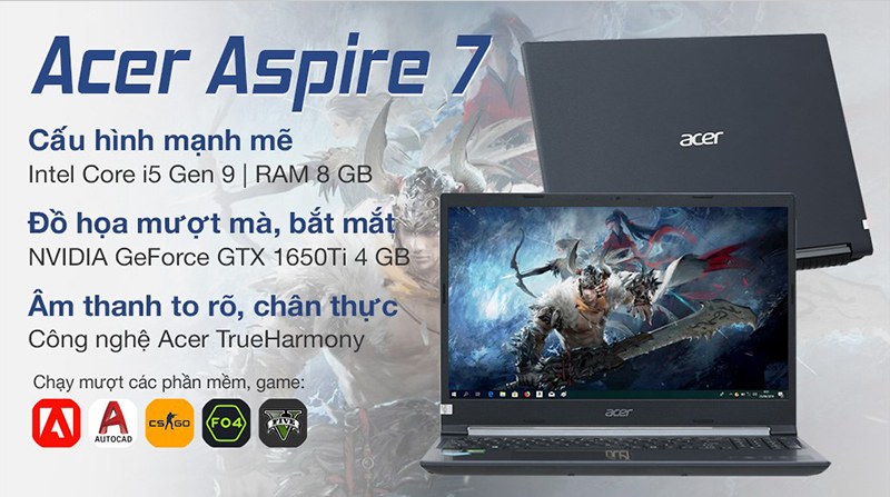 Laptop Acer Aspire 7 Gaming A715 75G có cấu hình vô cùng mạnh mẽ
