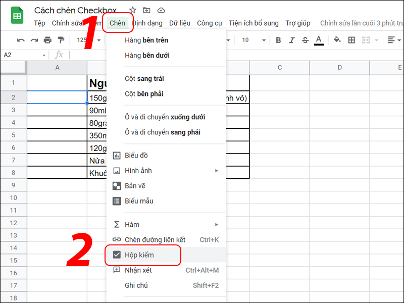 Công cụ chèn Checkbox trong Google Sheets