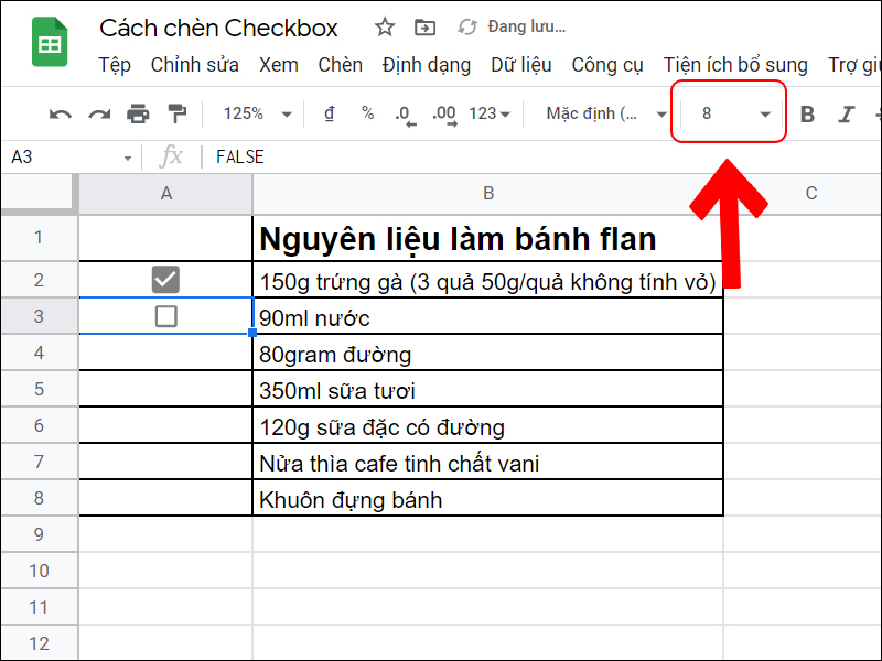 Tuỳ chỉnh kích thước checkbox bằng cách tăng giảm font size