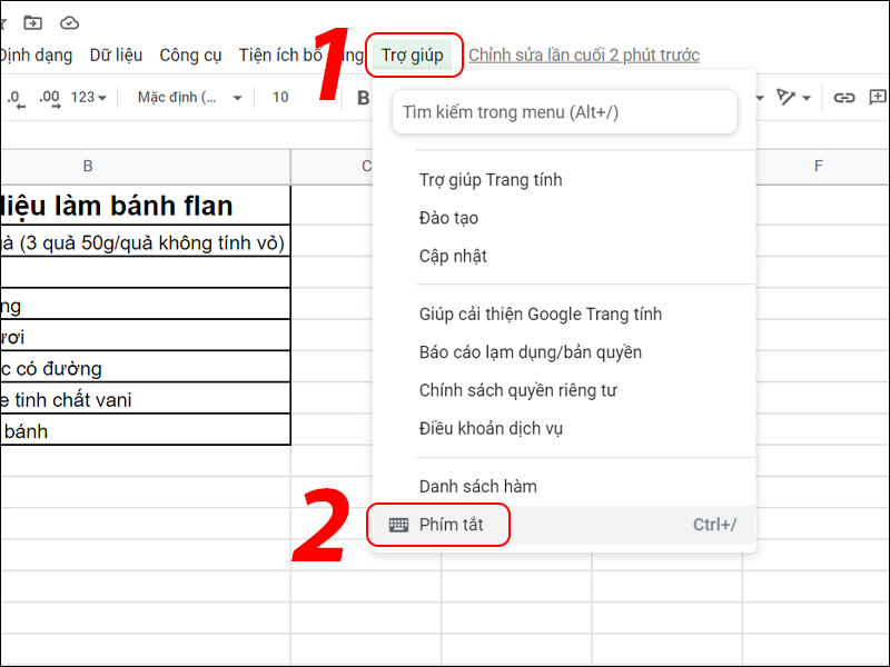 Cài đặt phím tắt trong Google Sheets