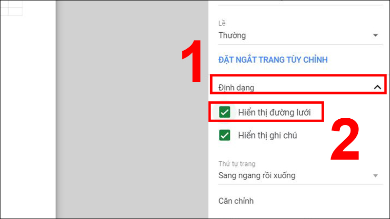 Bỏ tích chọn Hiển thị đường lưới