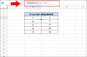Ví dụ về hàm SEQUENCE