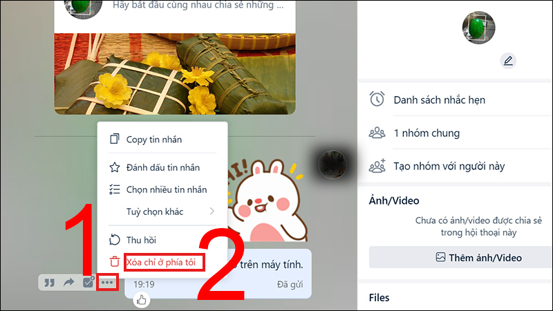 Xóa tin nhắn Zalo trên máy tính