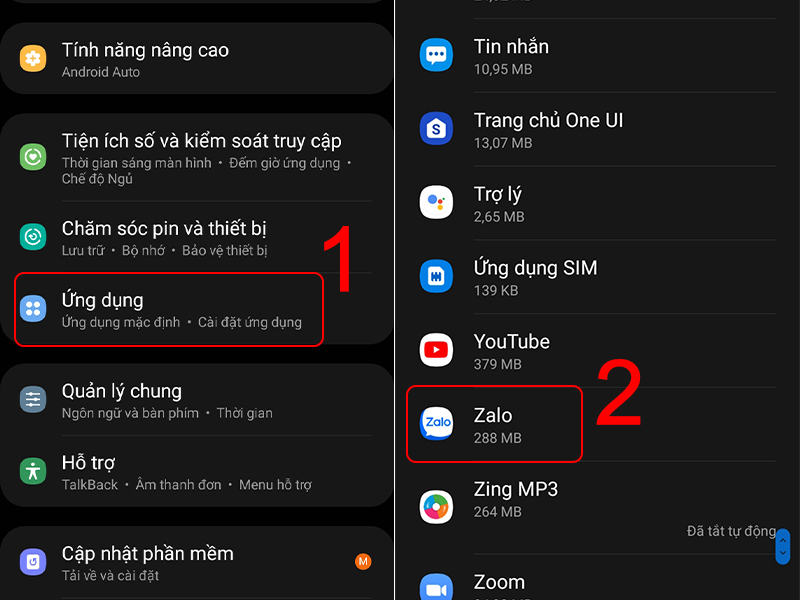 Vào cài đặt ứng dụng