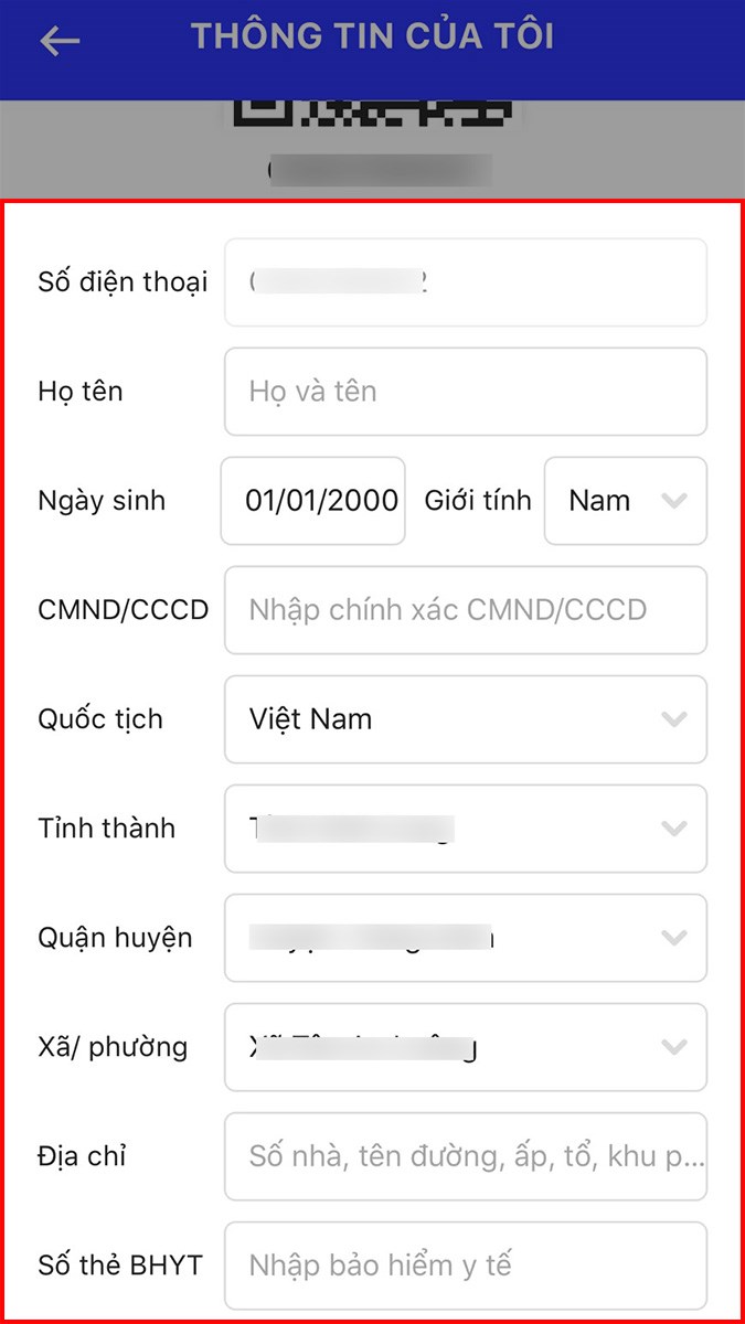 Tiến hành điền đầy đủ các thông tin cá nhân với các mục tương ứng