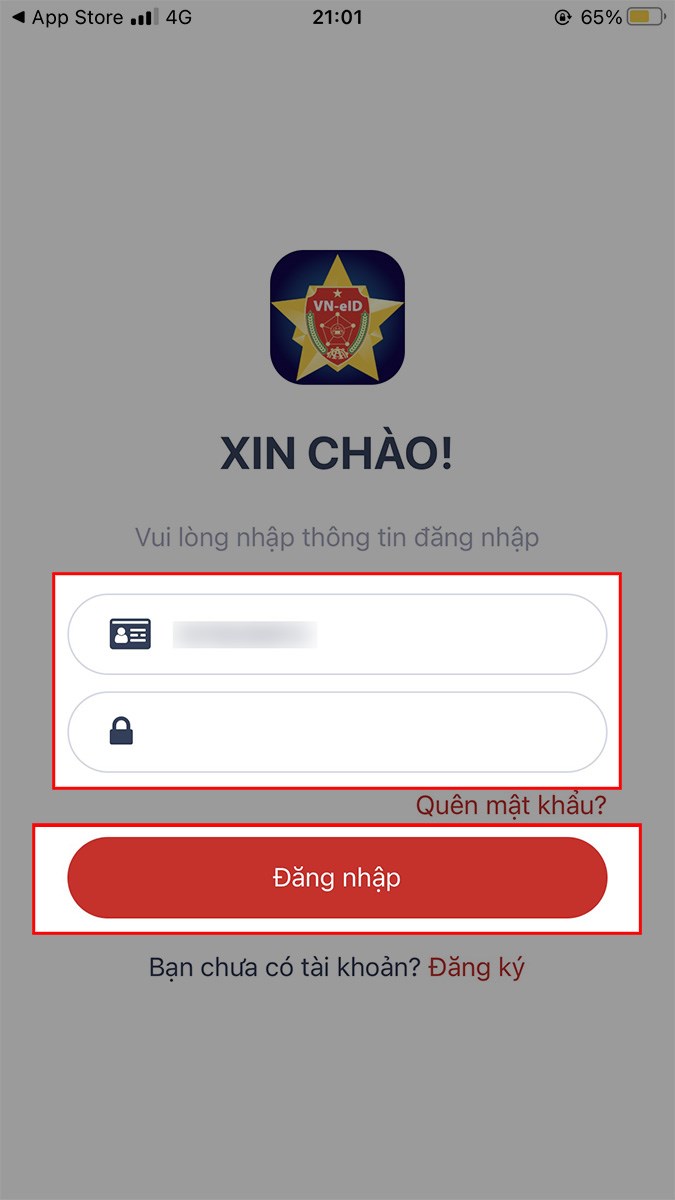 Nhập CCCD/CMND và nhập mật khẩu mà bạn đã nhận được > Chọn Đăng nhập Nhập CCCD/CMND và nhập mật khẩu mà bạn đã nhận được > Chọn Đăng nhập