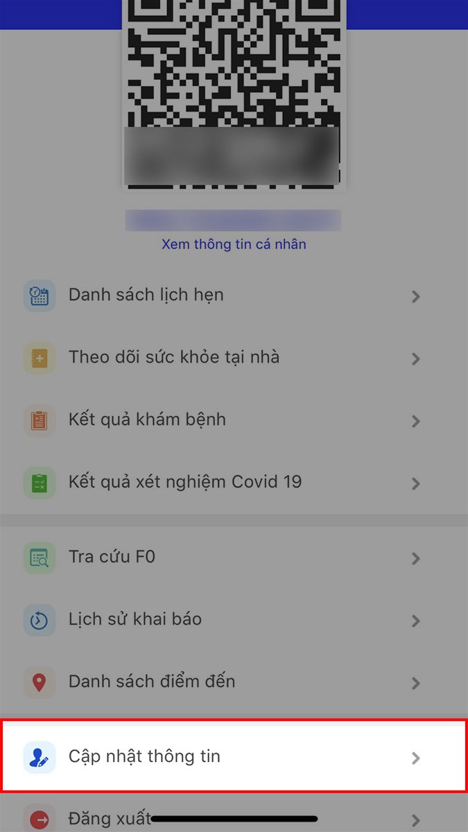 Chọn Cập nhật thông tin