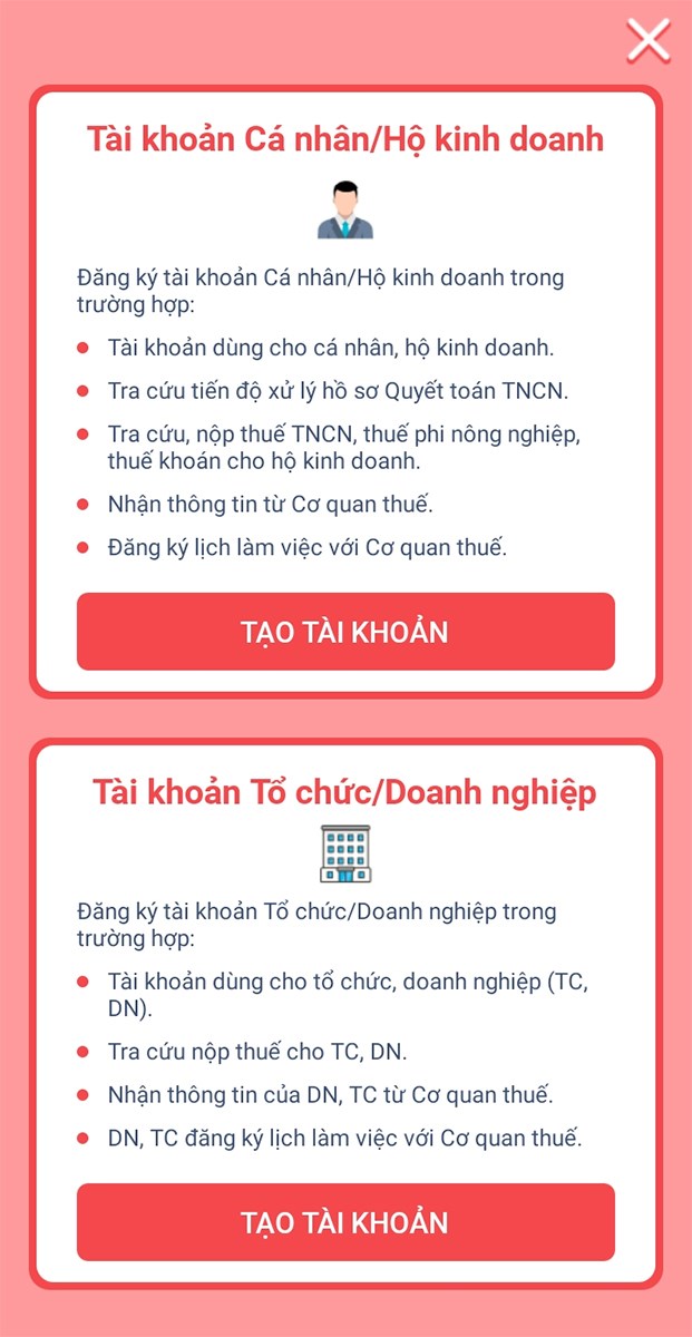 Chọn Tạo tài khoản
