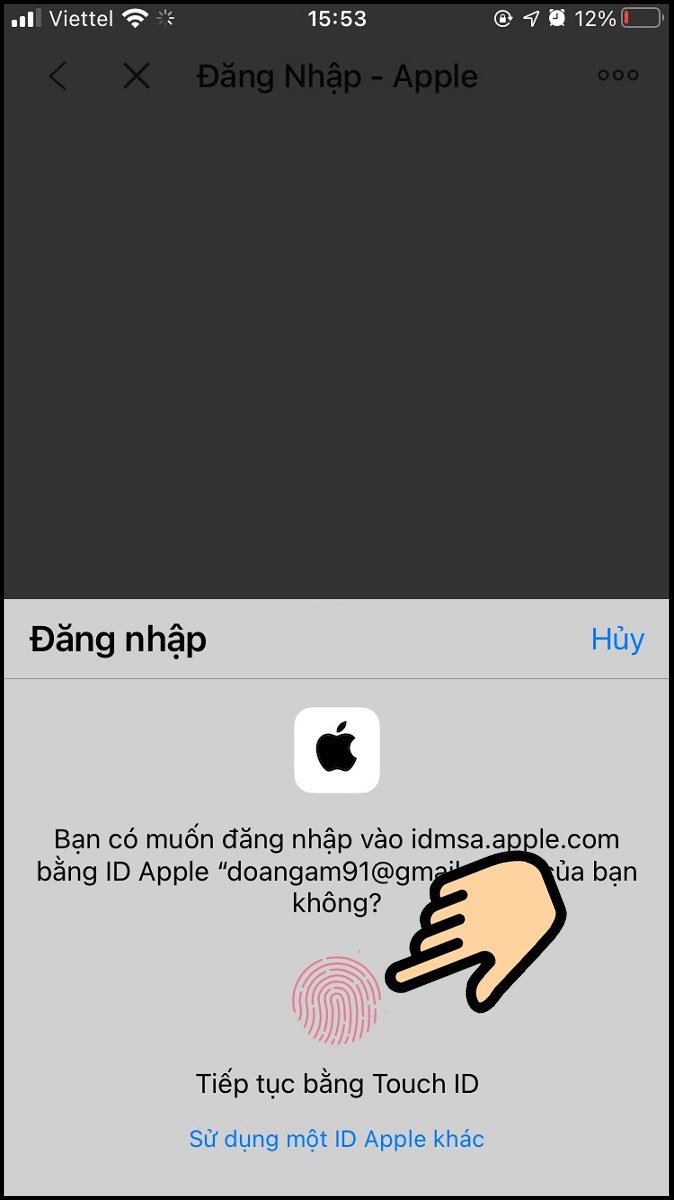 Nhập vân tay để tiếp tục bằng Touch ID