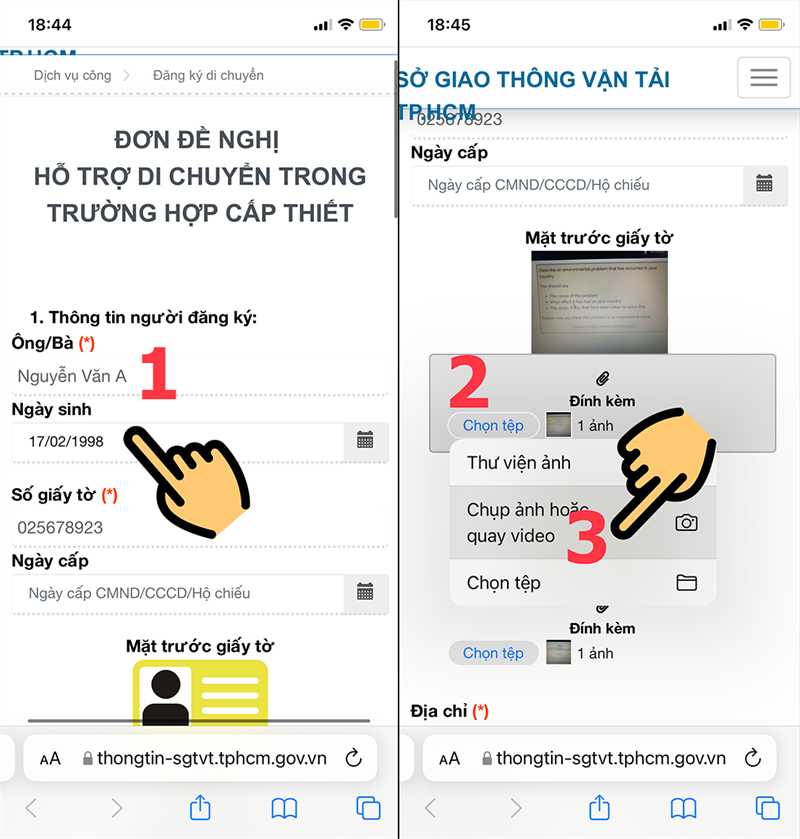 Điền thông tin tên, ngày sinh, số giấy tờ Điền thông tin tên, ngày sinh, số giấy tờ