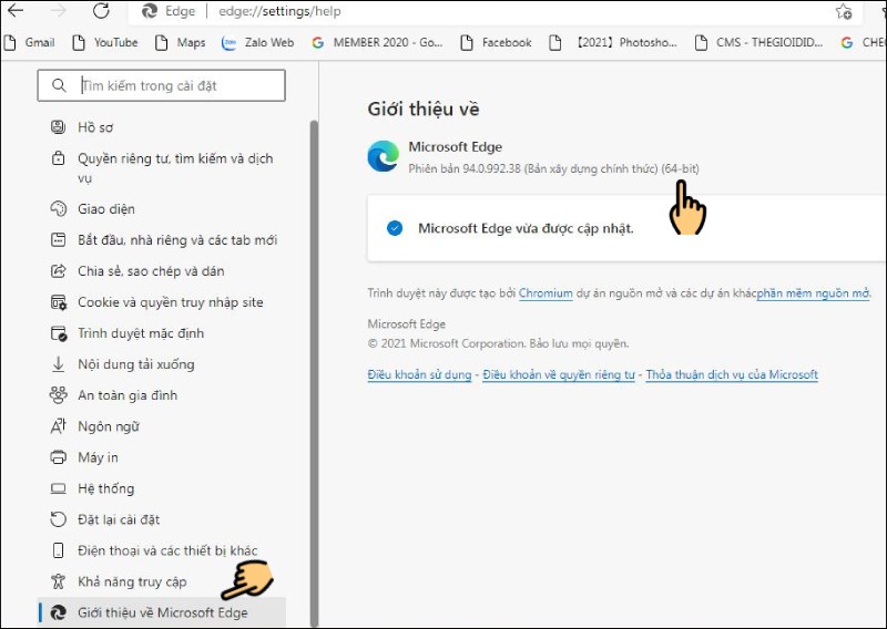 Chọn Giới thiệu về Microsoft Edge Chọn Giới thiệu về Microsoft Edge