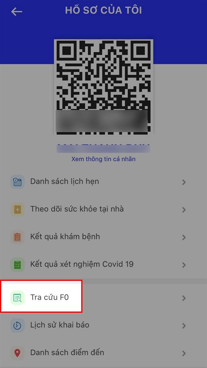 Chọn Tra cứu F0