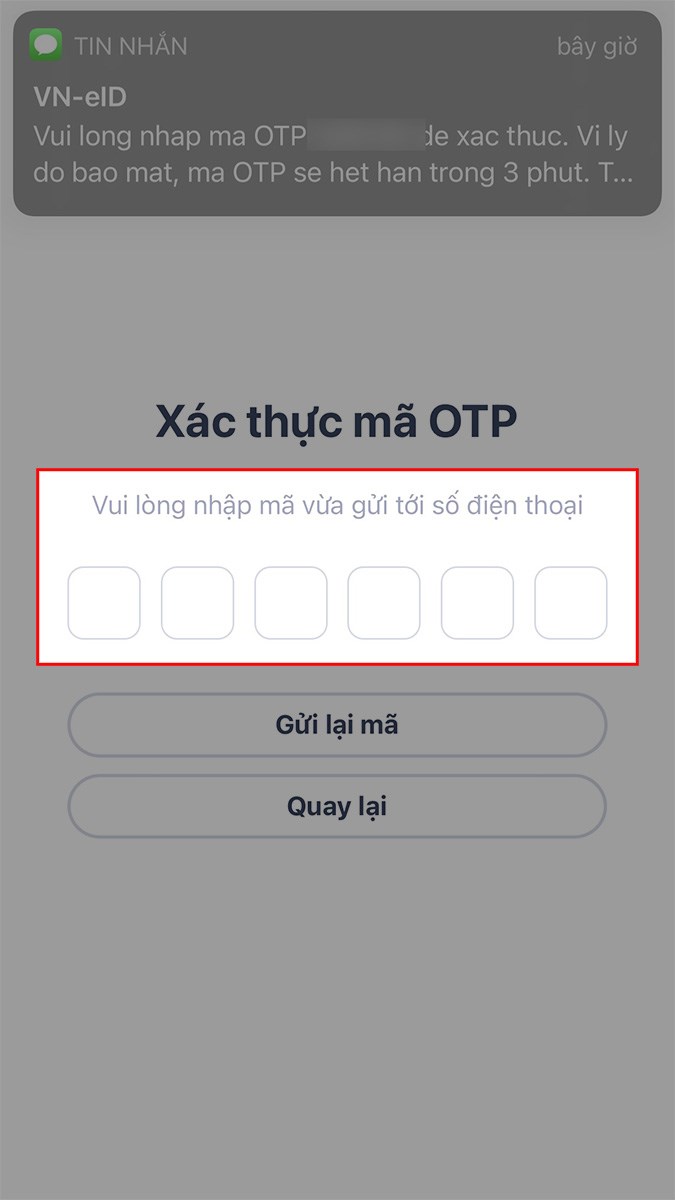 Nhập mã xác thực mà bạn nhận được qua tin nhắn Nhập mã xác thực mà bạn nhận được qua tin nhắn