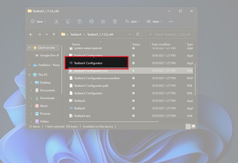 mở file TaskbarX Configurator