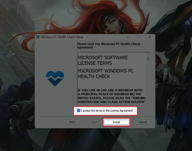 Click chọn ô I accept the terms in the License Agreement