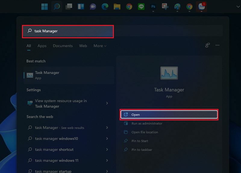 Nhập từ khóa Task Manager