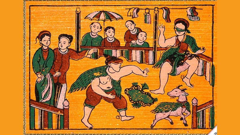 Bịt Mắt Bắt Dê tranh Đông Hồ Bịt Mắt Bắt Dê tranh Đông Hồ