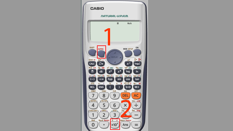Bấm số e bằng cách chọn ALPHA + x10 mũ x