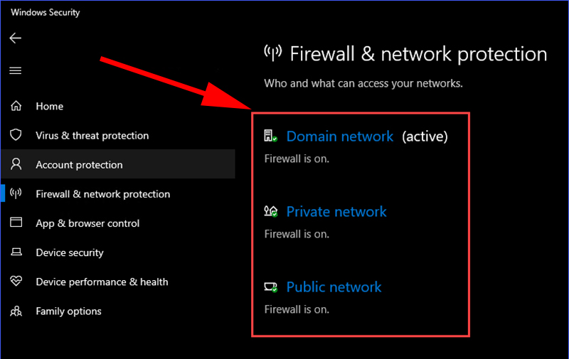 Chọn Private Network hoặc Public Network