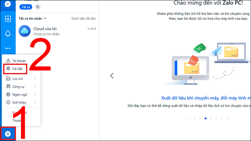 Vào cài đặt của ứng dụng Zalo trên máy tính