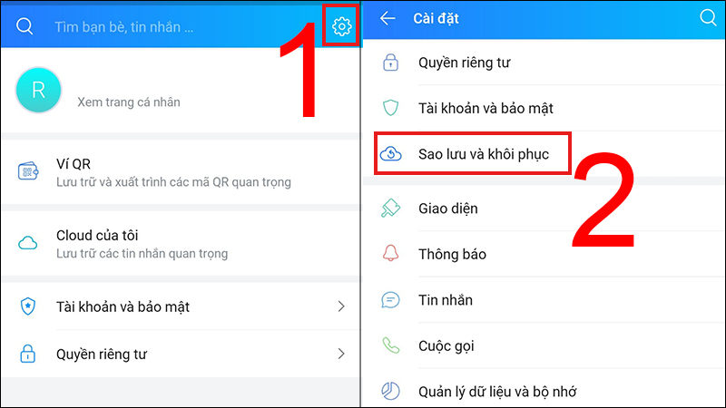 Chọn Sao lưu và khôi phục