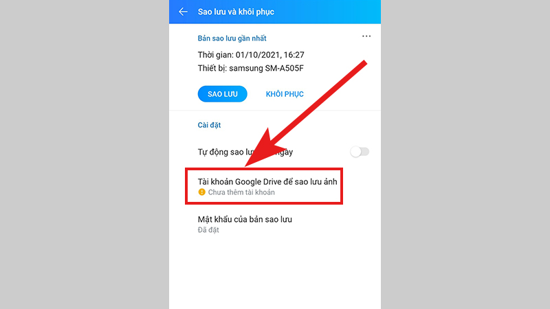 Sao lưu hình ảnh trên tài khoản Google Drive