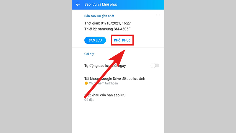 Khôi phục tin nhắn trước khi sao lưu