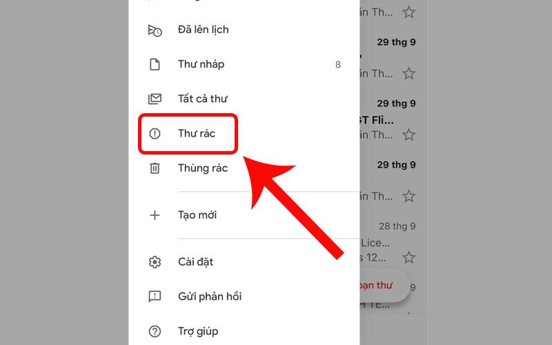 Chọn mục thư rác rồi tiến hành kiểm tra