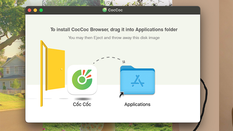 Kéo Cốc Cốc vào mục Applications để cài đặt