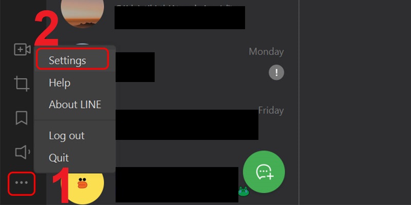 Truy cập Line trên máy tính > Chọn biểu tượng ba chấm bên góc trái màn hình.