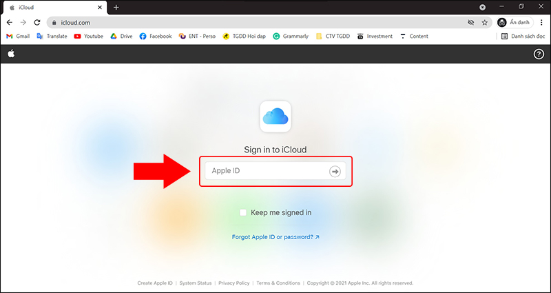 Đăng nhập tài khoản iCloud